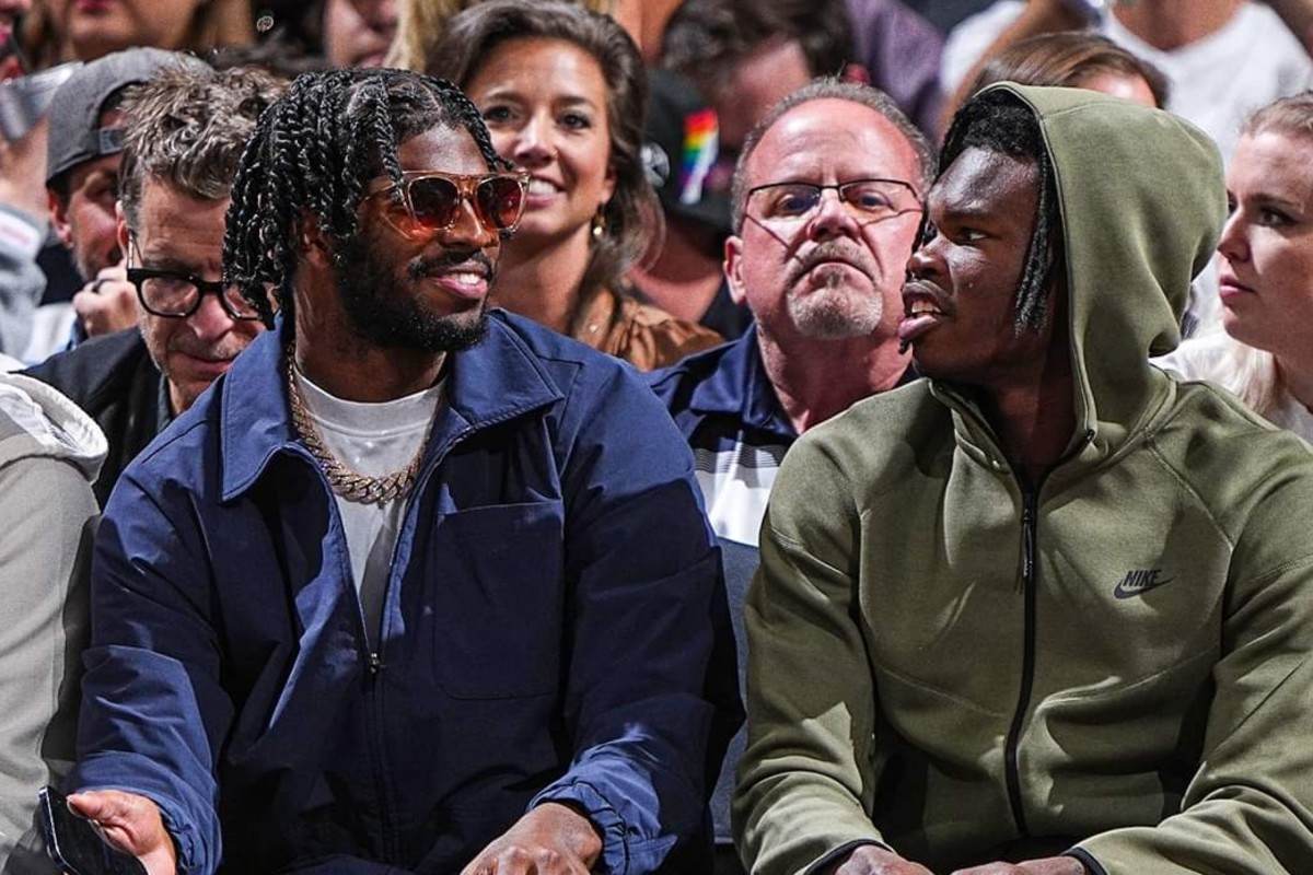 Shedeur Sanders and Travis Hunter enjoying  Denver Nuggets opener at Ball Arena